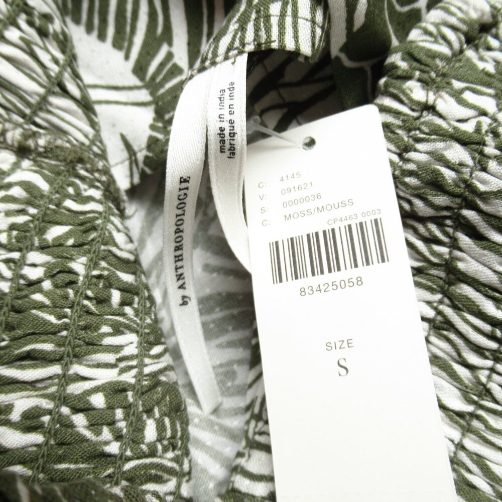 By Anthropologie Piper Square-Neck Smocked Cut-Out Mini Dress Moss Green Bandeau - Picture 10 of 10